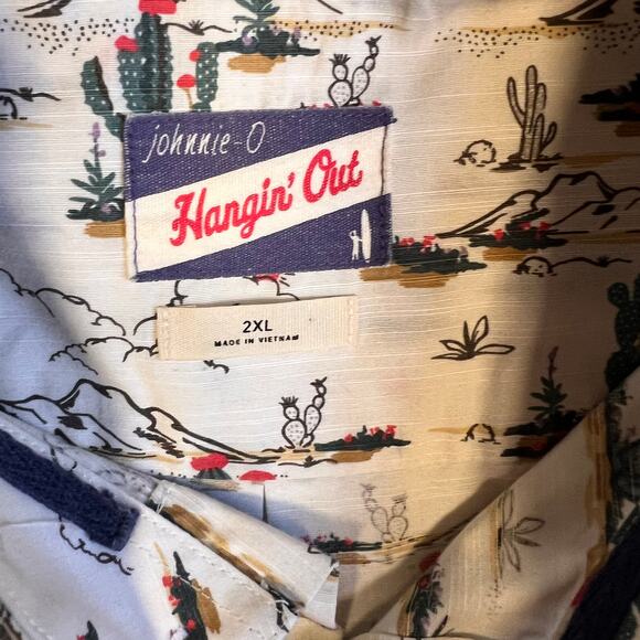 Johnnie O Mens 2XL Ezekiel Button Down Shirt White Cactus Hangin Out Resort - Picture 3 of 7